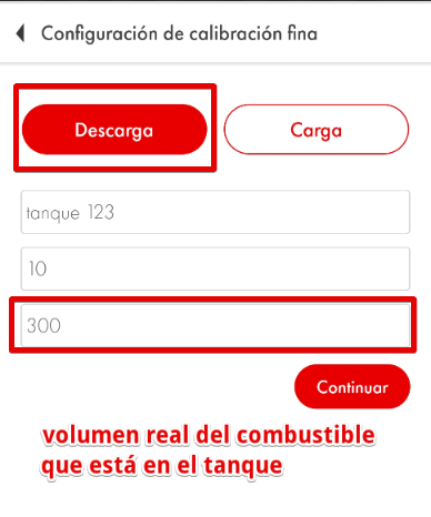 Seleccionar el método de descarga. Colocar el volumen del líquido en el tanque