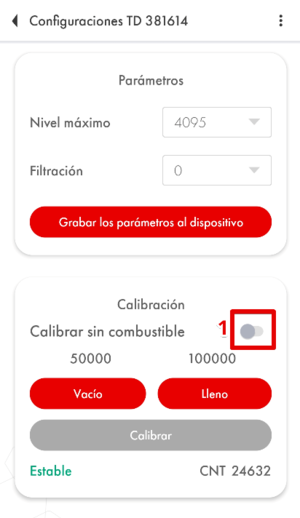 Apagar la opción Calibrar sin combustible