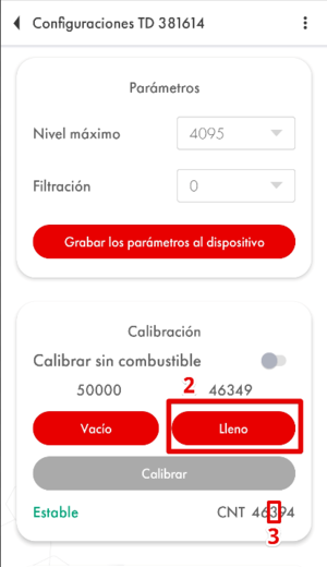 Pulsar el botón Lleno cuando el nivel esté estable